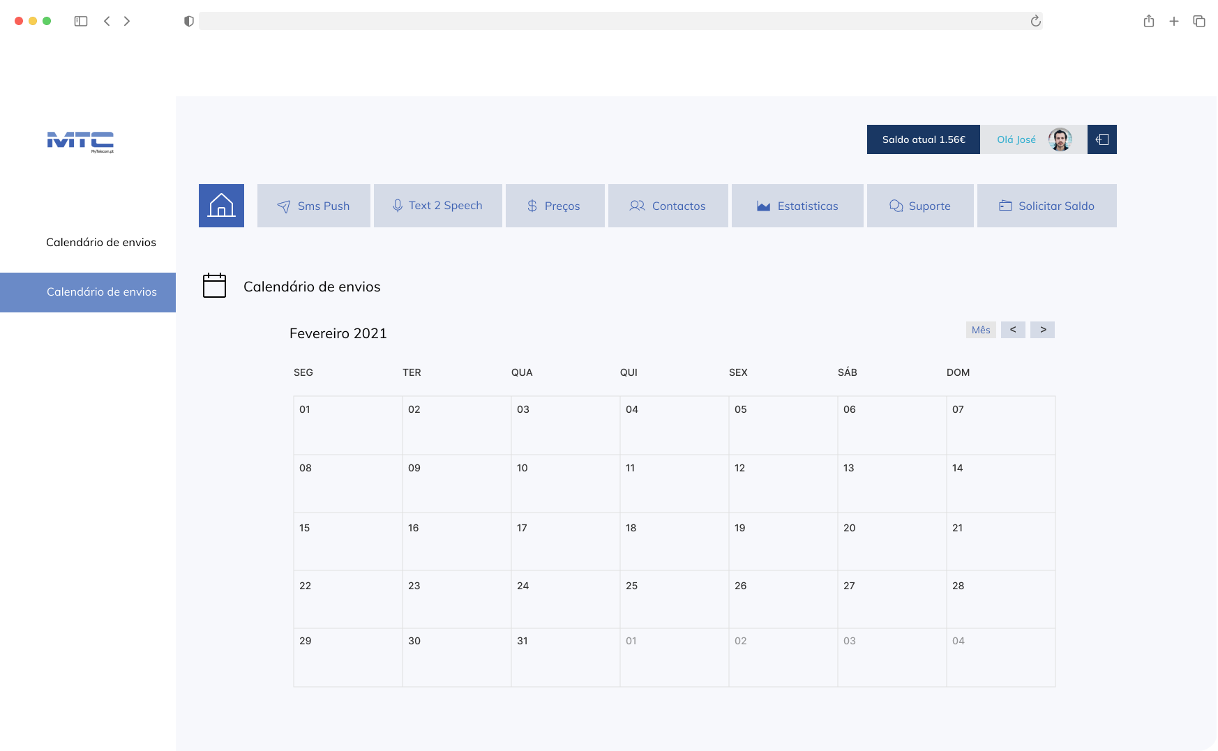 Dashboard with shipping schedule.