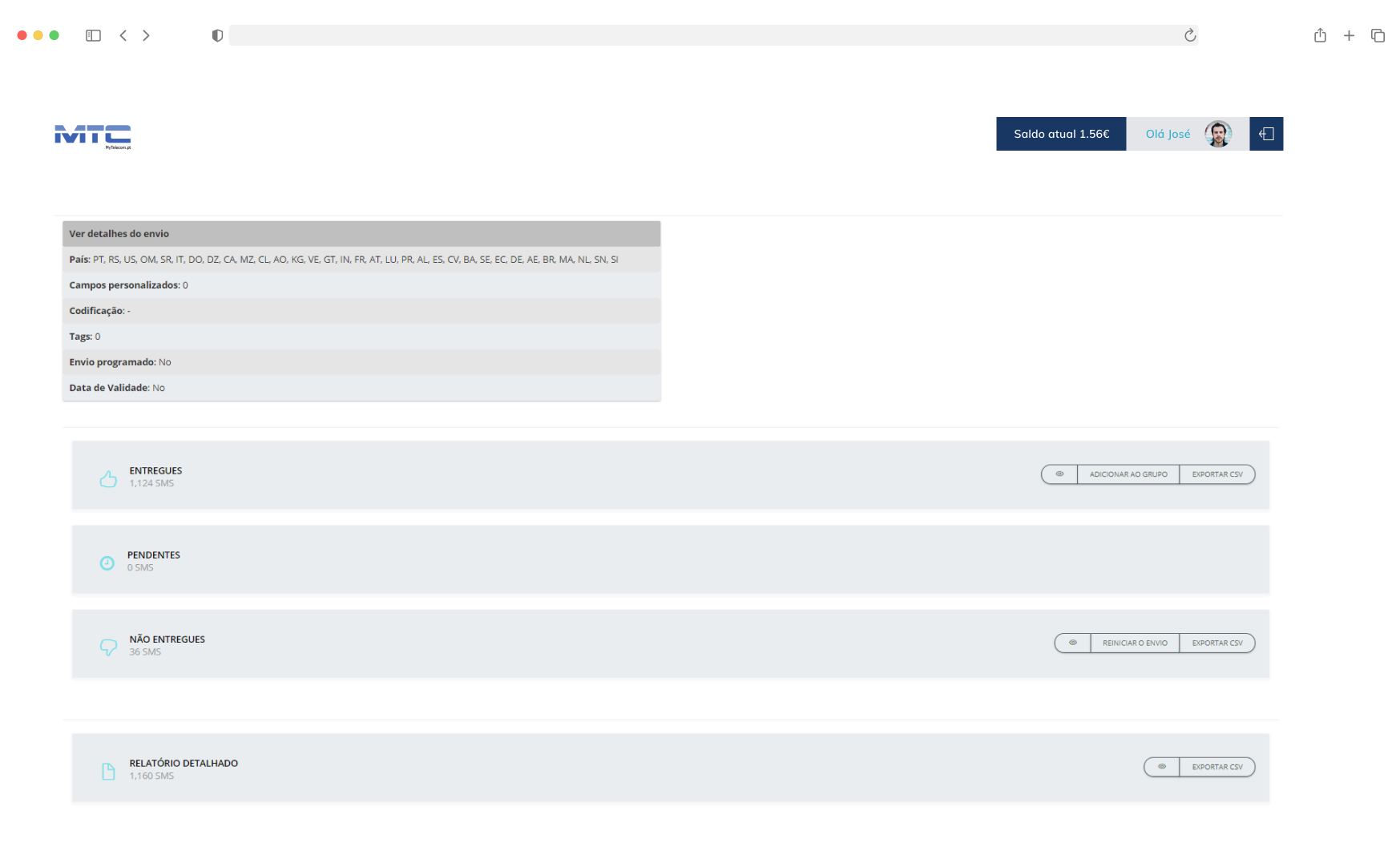 Dashboard with shipping status and details.